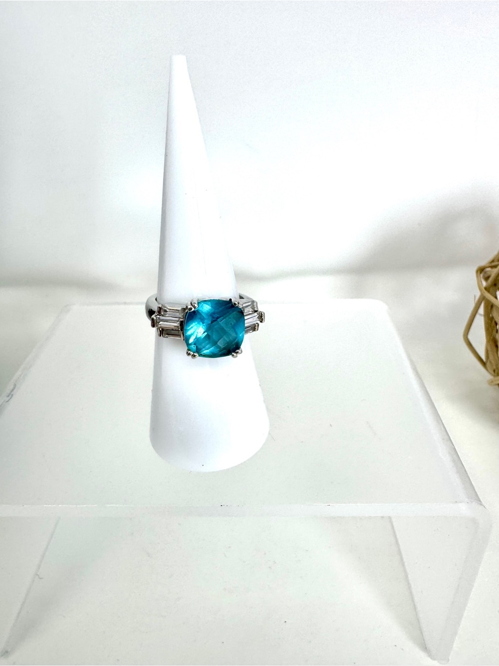 Vintage JCM Italy 925 Sterling Silver Blue Cushion Cocktail Ring - Sz 6